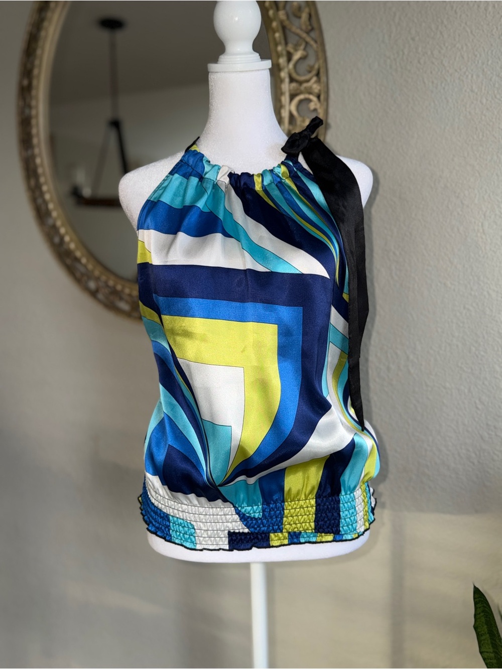 Bwear Blue, Teal, Lime & White Halter Camisole with Black Tie